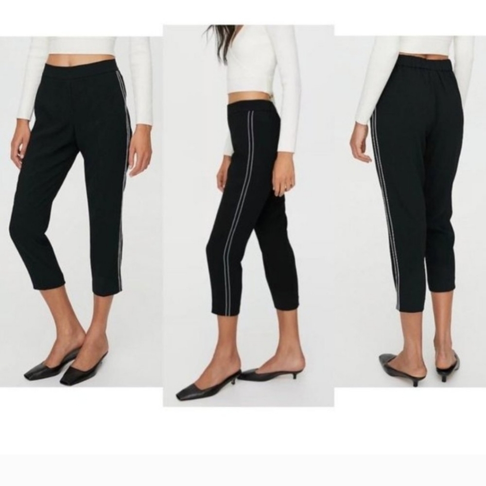 ARITZIA BABATON Conan Black White Stitch Stripe Slim Cropped Trousers Sz 8